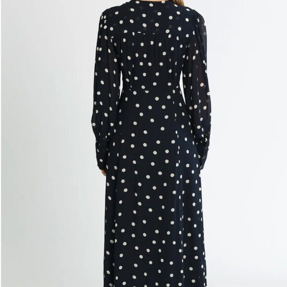 NWT GANNI Polka-Dot Georgette Wrap Midi Dress- Size 40 - Picture 3 of 7
